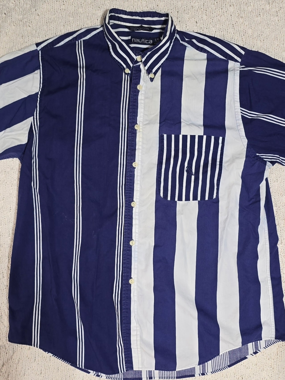 Nautica Men's Navy and White Striped Button-Down Shirt